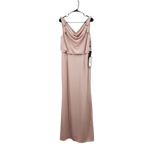 Adrianna Papell Women's Blush Ribbon Shoulder Cowl Neck Formal Maxi Dress Sz 10